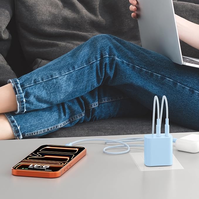 Fast Charger for 15 16 17 Pro Max, 10FT Nylon Braided USB C to C Charging Cable Cord & 20W Dual Port USB C Fast Charger Block for Phone 17 16 15 Pro Max/17 16 15/15 Plus,Android Phone-Blue