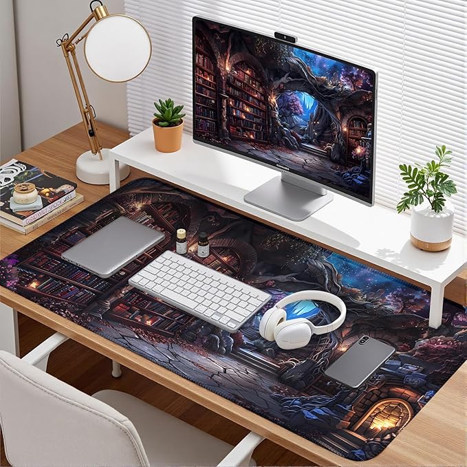 Dark Academia Desk Pad Library Desk Mat Witchy Mousepad XXL Large Gaming Mouse Mat for Office,Computer,Keyboard,Laptop and Home Desk Pad 31.5 X 15.7inch