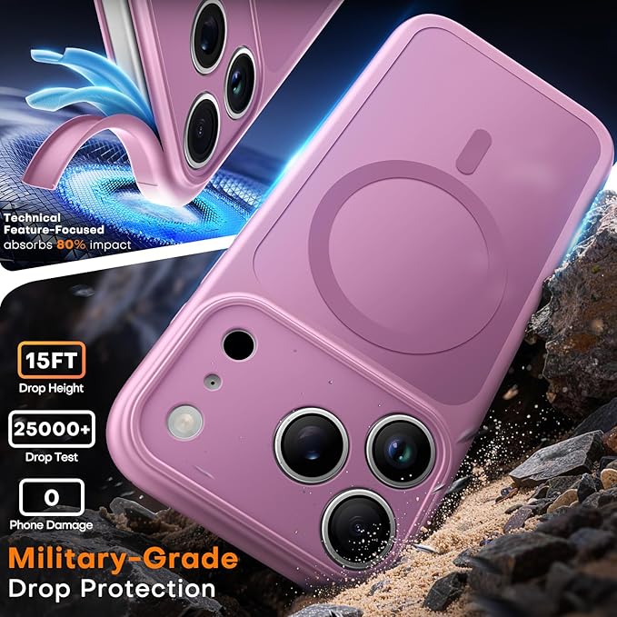 TAURI for iPhone 17 Pro Case, Compatible with MagSafe, (Full Camera Protection) Camera Control Cover Solid-Color Matte Magnetic Phone Case for 17 Pro 6.3", Lilac Purple
