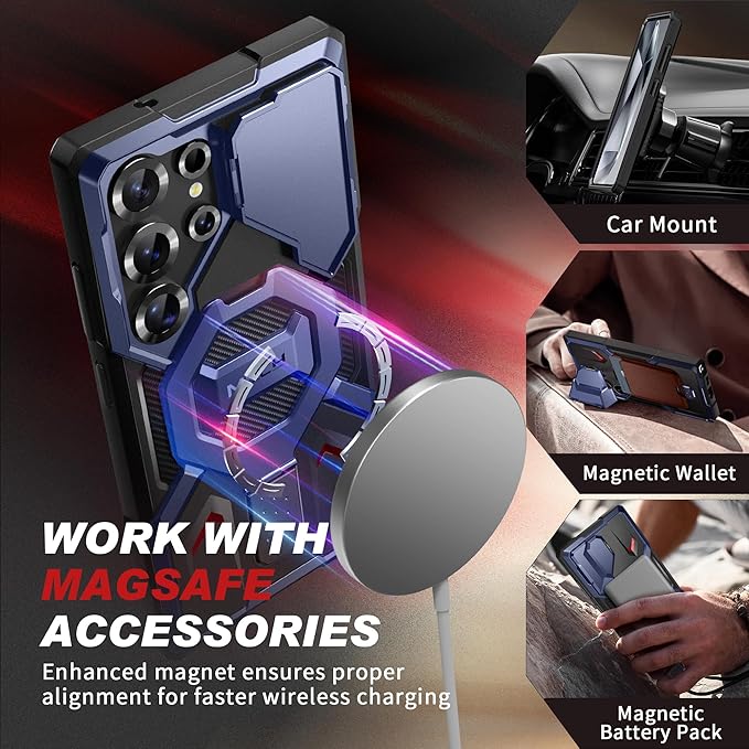 TONGATE Magnetic for Samsung Galaxy S25 Ultra Case with Privacy Screen Protector, [Compatible with MagSafe][Camera Protective Cover][Military-Grade Protection] Ring Stand Case S25 Ultra, Dark Blue