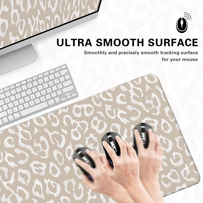 Desk Cover Mat, XXL Large Mouse Pad, Computer Laptop Mat Desk Decor for Office Game Home 31.5 X 15.7 Inch (Beige Leopard Print)