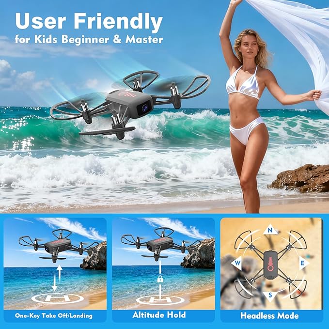 Drone with Camera for Kids 8-12 and Adults 1080P HD Mini FPV Drones with Headless Mode, 360°Flip, One-Key Take Off/Landing, Altitude Hold, Gestures Selfie, Gravity Control, 3 Speed Mode, Drone Gift Toys for Boys, Girls, Beginner Grey