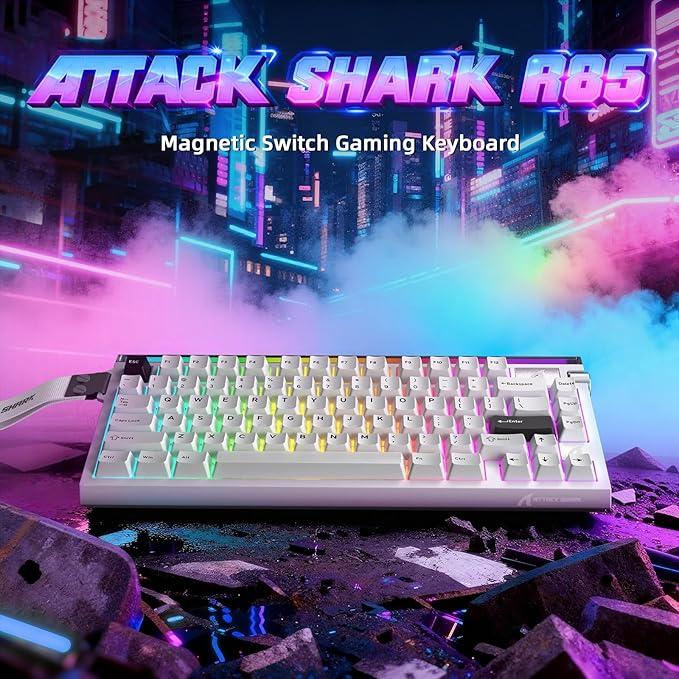 ATTACK SHARK R85 HE 75% Magnetic Wired Gaming Keyboard,8KHz Polling Rate Rapid Trigger,0.005mm RT Precision,256K Scan Rate,Custom Hot-Swappable,Web Driver PC Keyboard for Gamer/Win/Mac,Starlight White