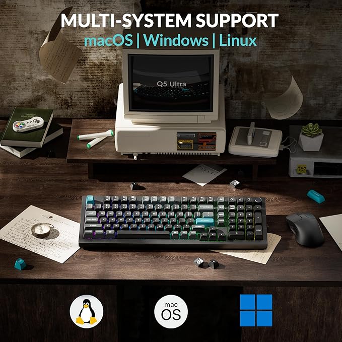Keychron Q5 Ultra 8K Wireless Custom Mechanical Keyboard 2.4 GHz & Bluetooth 660Hr Battery Aluminum Body ZMK Launcher with Hot-swappable Banana Switches PBT Keycaps for Mac Windows Linux - Black