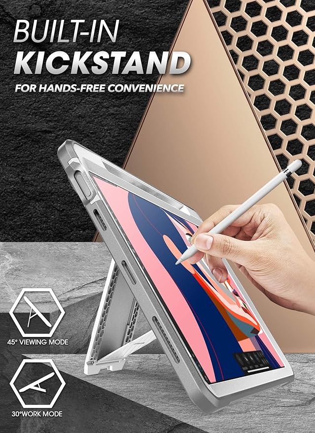 SUPCASE Unicorn Beetle Pro Series Case Designed for iPad Air 4 (2020) 10.9 Inch, with Pencil Holder & Built-in Screen Protector Full-Body Rugged Heavy Duty Case(White)