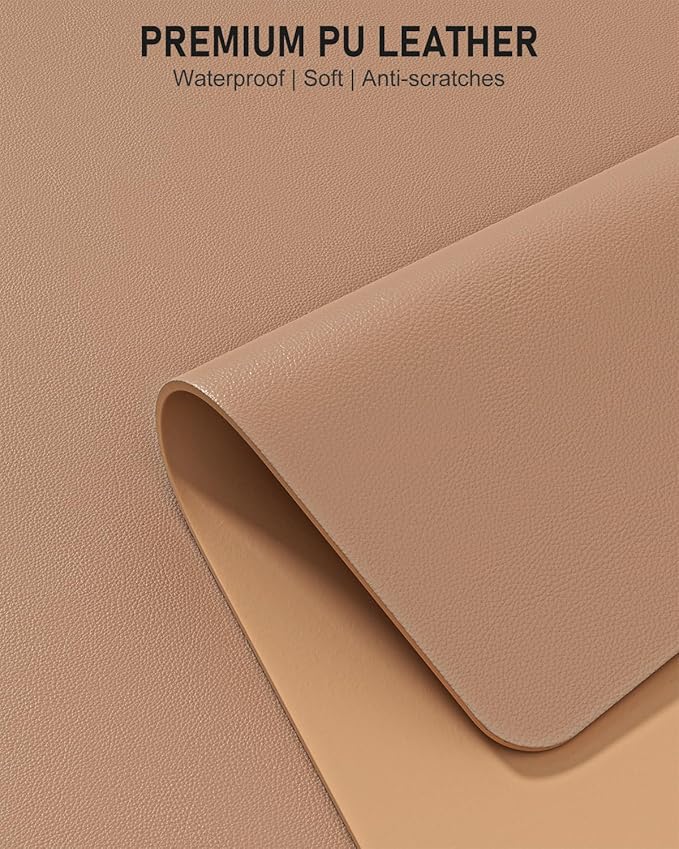 Desk Pad, 30" x 14" PU Leather Non-Slip Desk Mat Large Mouse Pad for Desktop, Waterproof Laptop Computer Writing Mat for Office, Home, Work, Gaming, Champagne Gold