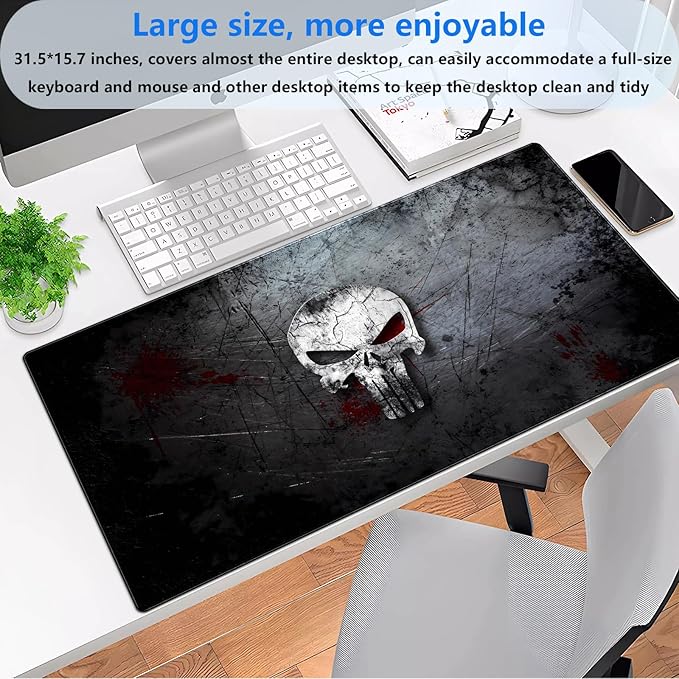 Desk Pad Mat, Extended XL Large Gaming Mousepad with Stitched Edges, Non-Slip Computer Mat Pad for Desk, Keyboard and Mouse mat 31.5 x 15.7 in (Cool Skull)