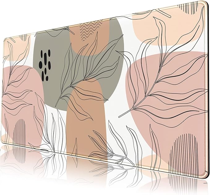 Boho Abstract Large Mouse Pad, Brown Grey Pink Aesthetic XL Mouse Pad, Gaming Mousepad XXL Long Keyboard Mat 31.5''X15.7'' Desk Accessories for Women Girls