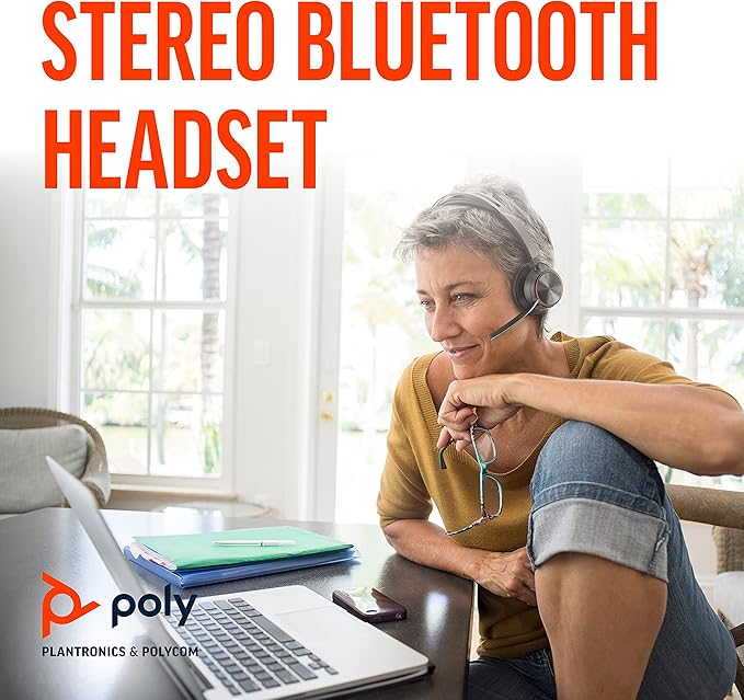 Poly - Voyager Focus 2 UC USB-A Headset (Plantronics) - Bluetooth Dual-Ear (Stereo) Headset with Boom Mic - USB-A PC/Mac Compatible - Active Noise Canceling - Works with Teams (Certified), Zoom & more