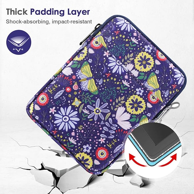 MoKo Padded Ereader Sleeve Case for 6-7 inch Ereader Tablet Bag Protective Cover Pouch with a Carabiner, Compatible with 7" Colorsoft Signature Edition 2024, Colorful Flowers