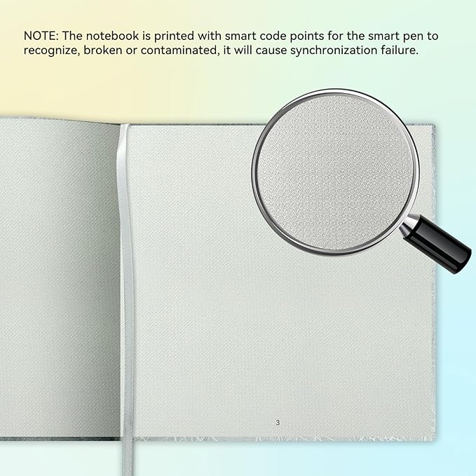 Yuan Smart Notebook, Smart Notebook with Sliver Soft Leather Cover for Smart Pen Writing Set, Small Blank Notebooks Tiny Notepads Pages, 5.9" x 5.9", 50 Sheets/100 Pages, Sliver Bookmark