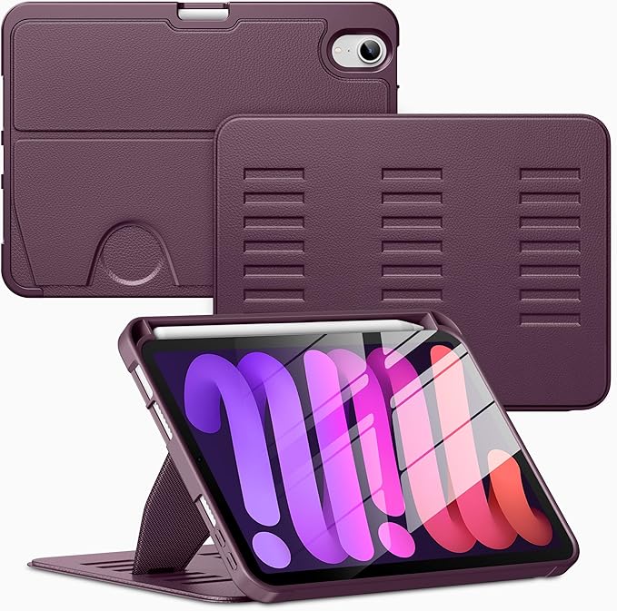 VIKESI Case for iPad mini 7 (A17 Pro) and iPad mini 6,Multiple Angles Magnetic Stand Cover,Shockproof Soft Back,Pencil Holder,and Auto Sleep/Wake,Dark Purple