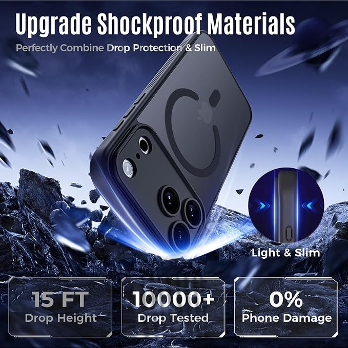 Symcele Designed for iPhone 17 Pro Case, Compatible with MagSafe, [Camera Protection] [15FT Military Drop Protection] Shockproof Translucent Matte Anti-Slip Phone Case, 6.3", Black
