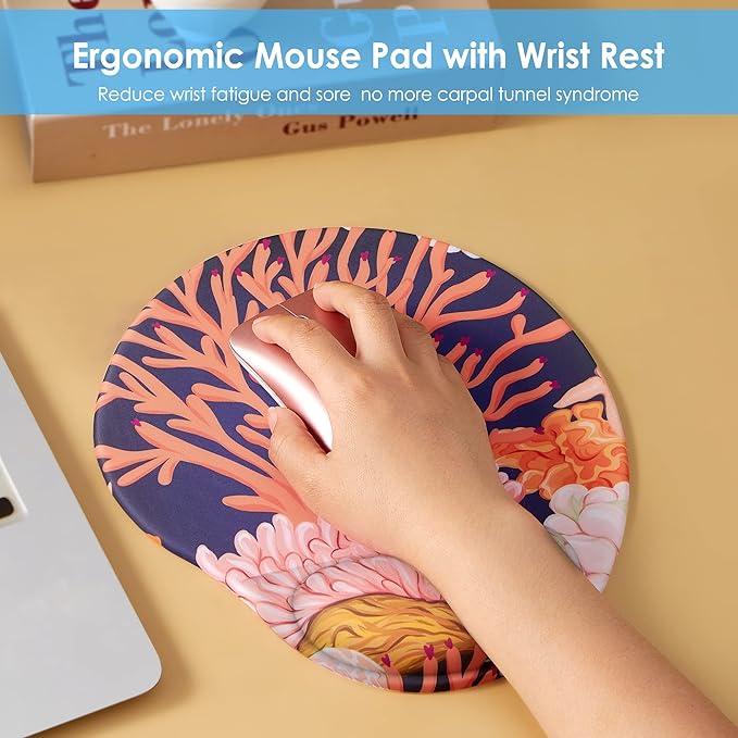 Ergonomic Mouse Pad with Wrist Support,Cute Mouse Pads with Wrist Rest,Comfortable Mouse Pad for Home Office Gaming Working Computers Laptop,Pain Relief with Non-Slip PU Base (Orange Coral)