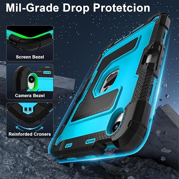 Kids Friendly Case for Apple iPad mini 7 A17 Pro 2024/iPad Mini 6 2021 8.3 Inch 7th/6th Gen Case with Pencil Holder & Shoulder Strap, Shockproof Kickstand Hard Shell Protective Cover,Black+Blue