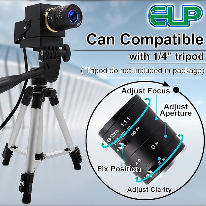 ELP 4K USB Camera with Microphone Manual Zoom Webcam 2.8-12mm Variable Focus PC Webcamera Mini UVC USB2.0 IMX317 USB Security_Camera 8mp Industrial Close-up Web_Cameras for Computer Raspberry Pi