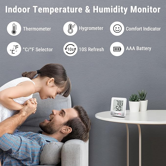 TempPro TP49 4 Pieces Digital Hygrometer Indoor Thermometer Humidity Meter Mini Hygrometer Thermometer with Temperature and Humidity Monitor Room Thermometer (Previously ThermoPro)