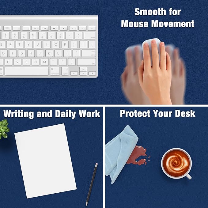 Hsurbtra Desk Pad, 35.5" x 17" PU Leather Desk Mat, XXL Extended Mouse Pad, Waterproof Desktop Blotter Protector, Non-Slip Ultra Thin Large Laptop Keyboard Writing Mat for Office Home, Navy Blue