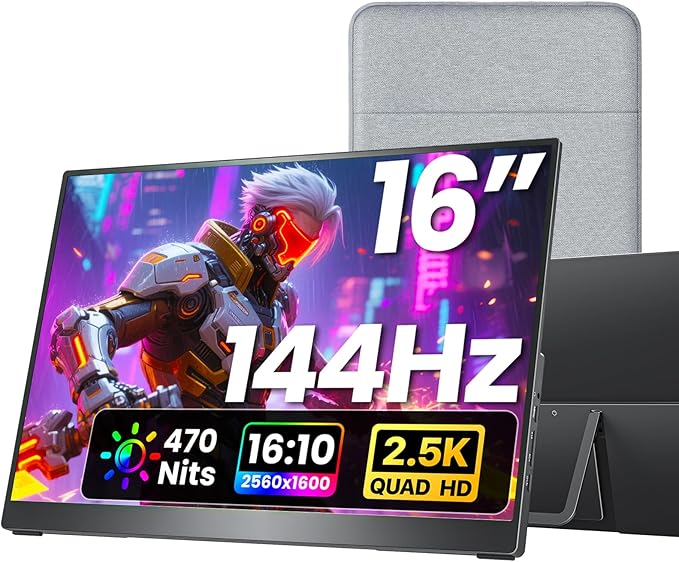 kksmart Portable Monitor for Laptop MacBook Surface PC Xbox PS5, Travel Monitor Second Screen for Laptop, HDMI USB-C VESA Compatible Built-in Speaker, 16