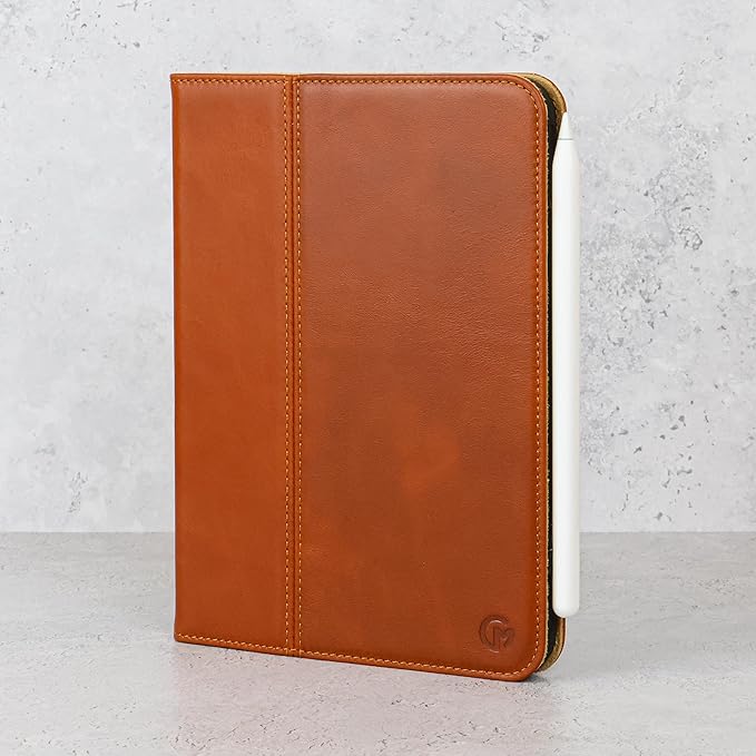 Casemade Real Leather Case Compatible with iPad mini 7 (A17 Pro) / 6th Gen (2021) - Full-Grain Leather Cover, Auto Sleep/Wake, Dual Stand Position (Tan)