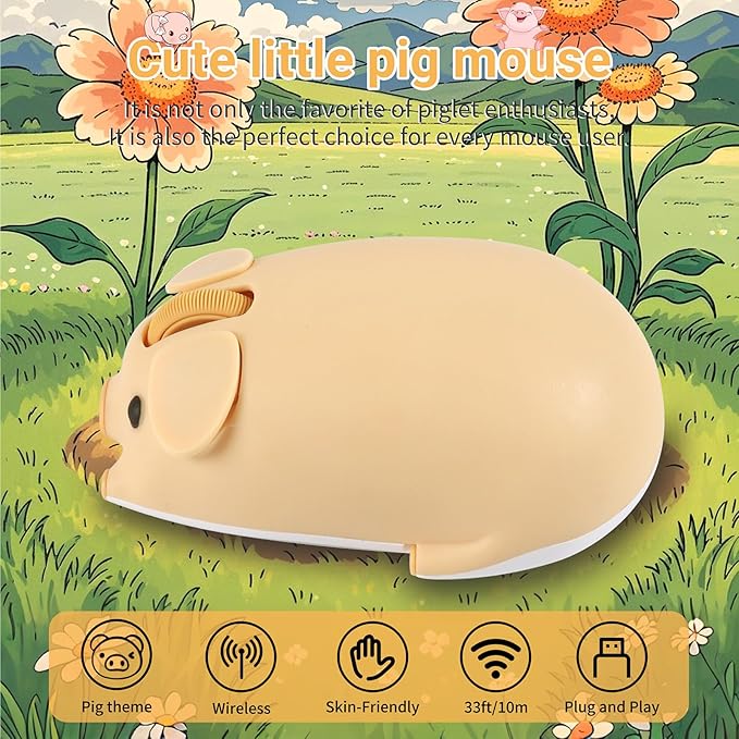 elec Space Cute Pig Design Wireless Mouse Dual Mode Bluetooth & USB Mouse, Silent Operation, Ergonomic, Perfect for Laptops & PCs, Ideal Gift for Animal Lovers and Family(Yellow)