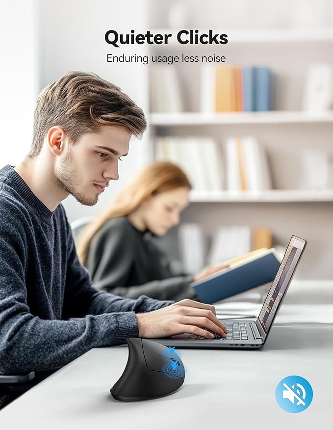 TECKNET Ergonomic Mouse with Jiggler, Bluetooth Wireless Vertical Mouse, 4800DPI Rechargeable Carpal Tunnel Mouse, Undetectable Random Movement Keeps Computers Awake for PC, Laptop, Mackbook