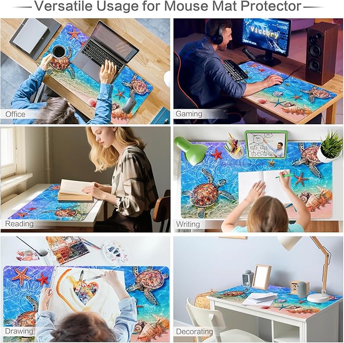 Lokigo Sea Turtle Desk Pad, Waterproof Large Mouse Pad for Desk Keyboard Writing Mat with Non-Slip Rubber Base, Gaming Mousepad for Boys Girls Deskmatt for Gaming Study 31.5"x15.7", Teal