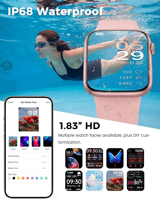 Smart Watch, Fitness Watch for Women Men with 24/7 Heart Rate/Blood Pressure Monitor,Pedometer, Sleep Tracker, 120+ Sport Modes, IP68 Waterproof Activity&Fitness Tracker Compatible with Android iPhone
