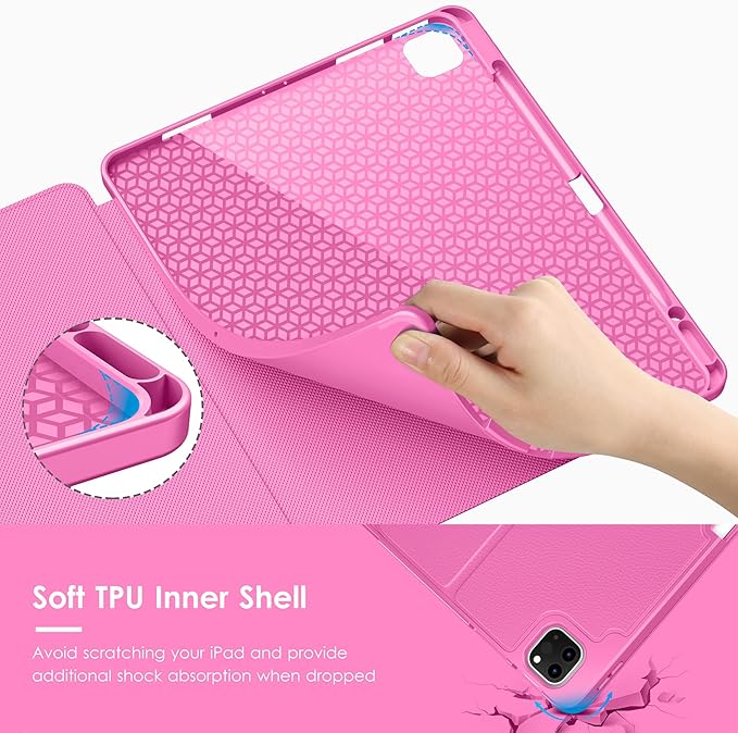 VIKESI Case for iPad Pro 12.9 6th / 5th / 4th / 3rd Generation Case 2022/2021/2020/2018,Multiple Angles Magnetic Stand Cover,Shockproof Soft Back,Pencil Holder,and Auto Sleep/Wake,Rose