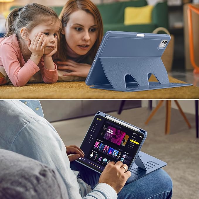VIKESI Case for iPad Pro 11 inch (M5/M4) 2025/2024,Multiple Angles Magnetic Stand Cover,Shockproof Back,Pencil Holder,and Auto Sleep/Wake,Mist Blue
