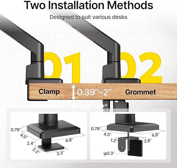 monTEK Single Monitor Arm with USB for Max 45 Inch Ultrawide Screens Adjustable Monitor Desk Mount Holds 35 Lbs Cable Management with C Clamp/Grommet Desk Mount, VESA 75/100mm