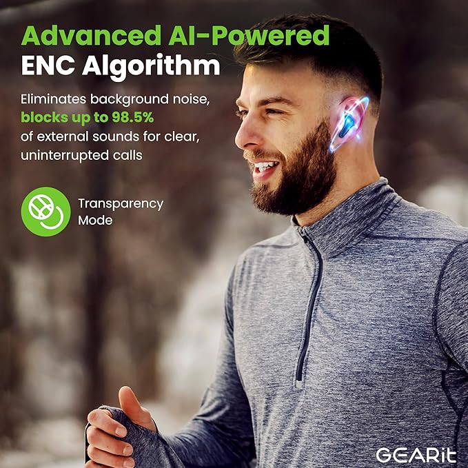 GEARit True Wireless Bluetooth Earbuds Compatible with iPhone, Android - Active Noise Cancellation, HD Sound, Touch Control - Low Latency, 5.4 Bluetooth Ear Buds w/App Support - 16H Playtime Earpods