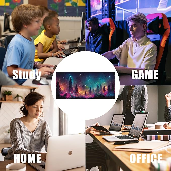 Fantasy Forest Desk Mat,Large Gaming Mouse Pad,Non-Slip Rubber Base Desk Pad with Stitched Edges for Desk Office Home Decor 35.4X15.7 Inch