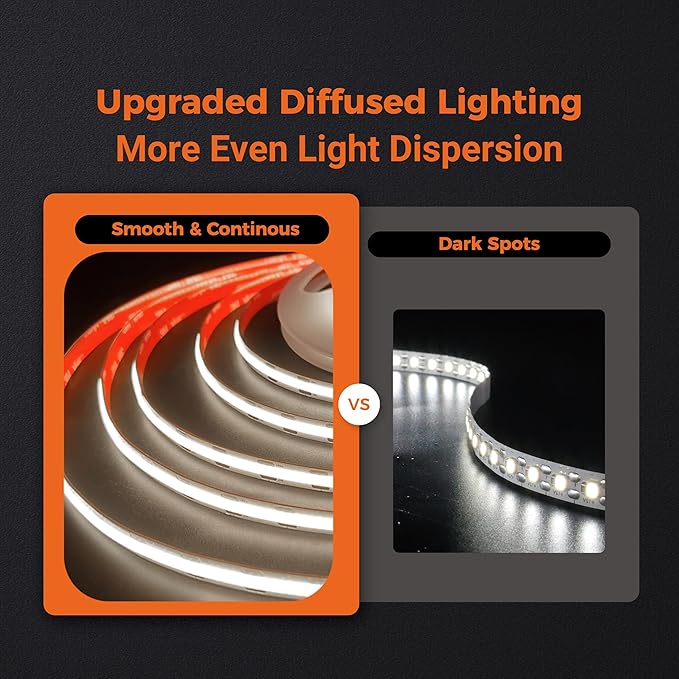 COB LED Strip Lights 4000K, 330+LM/FT, 24V DC LED Tape Light with Strong VHB Backing, CRI 95, UL Listed, Cuttable, Dimmable, Flexible, 5W/FT for Accent, Task Lighting (NO Power Supply)