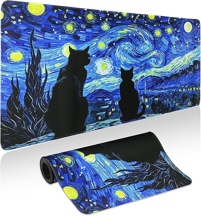 Mouse Pad Gaming - Desk Mat for Keyboard and Mouse - Van Gogh Starry Night Large Mouse Pads for Desk, Gaming Mousepad with Non-Slip Base, Desks Pad (31.5" X 11.8") for Game, Office and Home