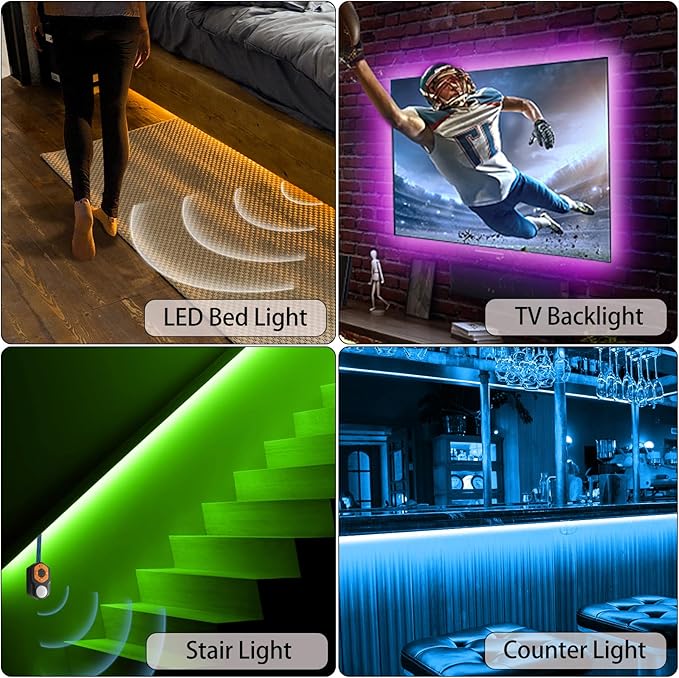 Under Bed Lights Motion Sensor LED Light Strip, 9.84ft 3 Mode RGB Motion Activated Bed Light with Music Sync and Timer, Color Changing Dimmable Night Lights with Remote Mother Day Gift