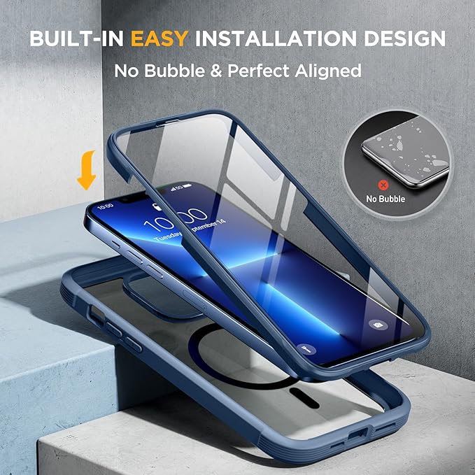 Miracase for iPhone 13 Pro Case 6.1",Full-Body Protection,Clear Bumper Case with Built-in 9H Tempered Glass Screen Protector,Military-Grade Drop Protection Outdoor Phone Case for 13 Pro,Dark Blue