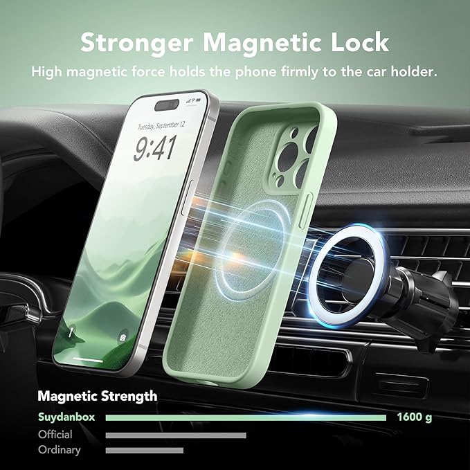 Magnetic for iPhone 15 Pro Case, Compatible with MagSafe, [Full Camera Protection][Screen Protector] Silicone Shockproof Protective Phone Case for iPhone 15 Pro 6.1", Light Cyan