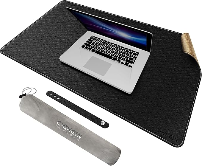 Chihein 32" x 20" Desk Mat with Cork & PU Leather, Dual Sided Desk Pad, Waterproof Computer Desk Mat for Gaming, Office, Home (Black)