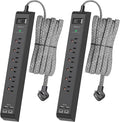 2 Pack 10Ft Extension Cord with Multiple Outlets, Surge Protector Power Strip with 6 Outlets 4 USB Ports, Flat Plug, Wall Mount for Home Office, Dorm, Black