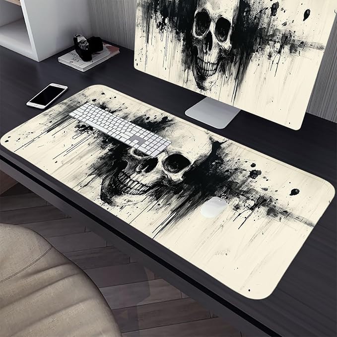 Skull Desk Pad Mouse Pad Black Ink Abstract XL Mouse Pad Large Mousepad Extended Laptop Keyboard Mat Gaming Desk Pad Mouse Mat 31.5"x11.8" Office Computer Keyboard Laptop Home
