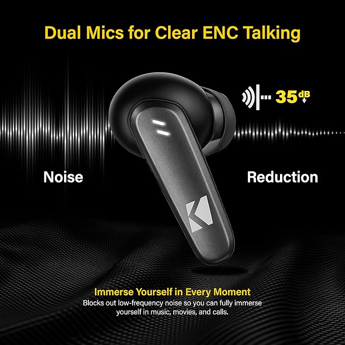 KICKER Bluetooth Earbuds TW3 Wireless Earbuds with Active Noise Cancellation, 25-Hour Battery Life, in-Ear Headphones with Dual Microphones for Clearest Voice Clarity Touch Controls