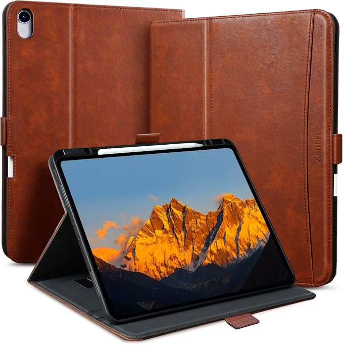 Handcrafted Case for iPad Air 13 Inch M4/M3/M2 (2026/2025/2024) with Pencil Holder & Hand Strap & Pocket,Magnetic Clasp,Multi Angles Stand,Protective Folio Cover,Auto Sleep/Wake,Brown