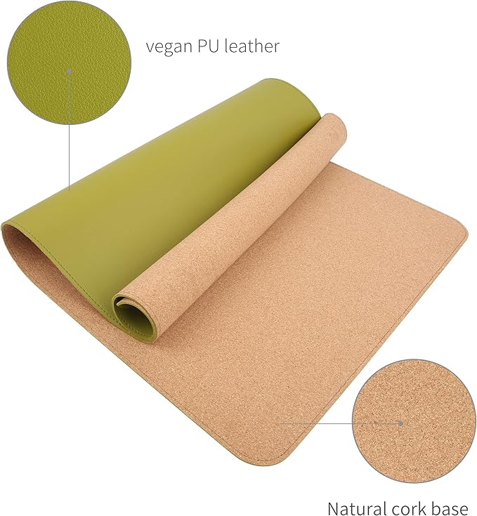 RENMTURE Dual-Sided Mouse Pad, Natural Cork & PU Leather Large Desk Pad for Office and Home Work, Desk Protector Non-Slip, Waterproof, Easy Clean (Olive Green, 32"x16")