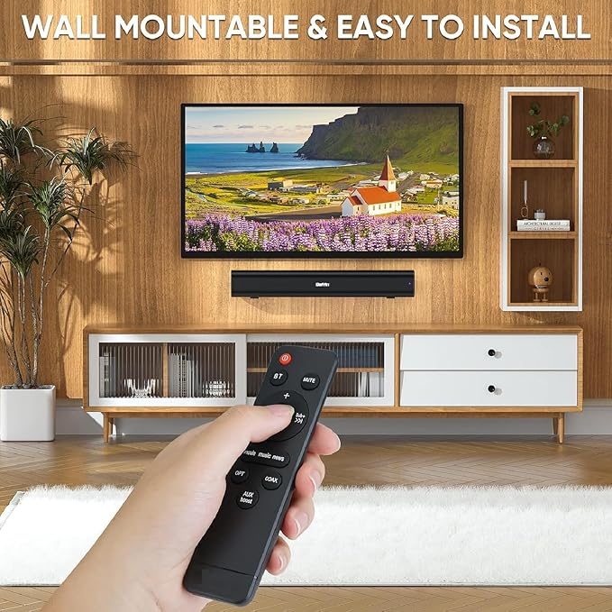 Saiyin Sound Bar for Smart TV,Balanced Sound,Soundbar with Bluetooth/TV-ARC/Optical/AUX Connect, Surround Sound for Home Theater Audio TV/PC/Gaming/Projectors,Wall Mountable