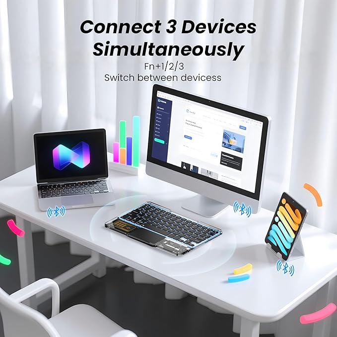 Ultra-Slim Bluetooth Keyboard with Touchpad, Wireless RGB Backlit, Portable Rechargeable Keyboard for iPad, Tablet, Laptop, Windows, Android, macOS Devices