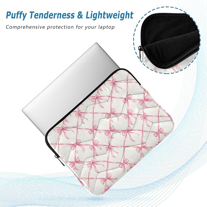 Laptop Case Sleeve, Pink Bow Plaid Pattern Shockproof Protective Computer Carrying Cover, Briefcase Handbags 13-13.3inch Laptop Sleeve Bag