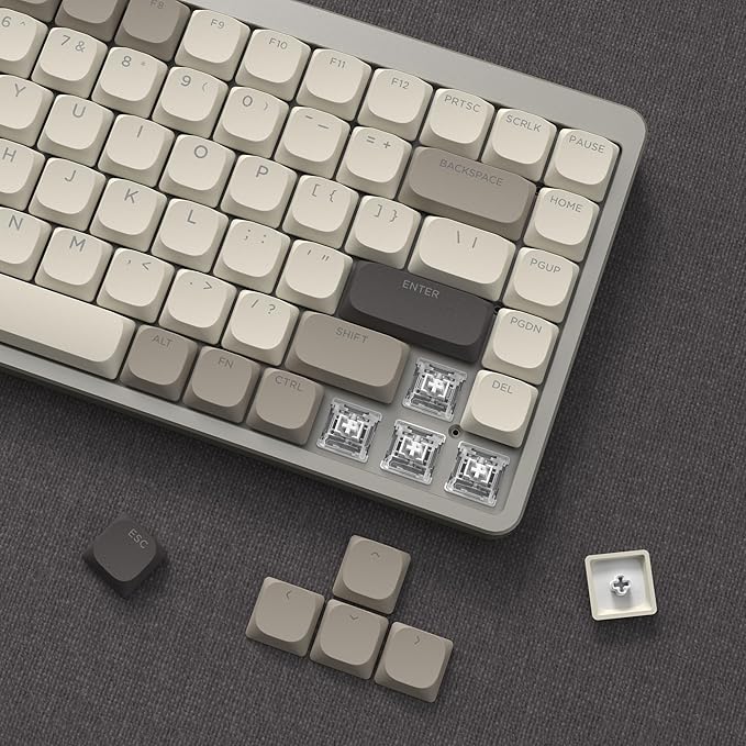 Womier Low Profile Keycaps - Shine Through PBT Key caps 60 65 75 100 Percent, Mechanical Keyboard Keycaps for Cherry Gateron MX Switches Keyboard - Khaki Grey