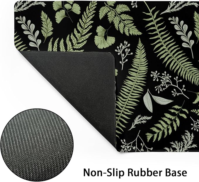 Black Green Plant Flowers Mouse Pad XXL Tropical Fern Botanical Leaves Extended Desk Mat 90X40cm Non-Slip Rubber Base Stitched Edge Large Mousepad for Gaming Laptop Computer Desktop 35.4×15.7 Inch