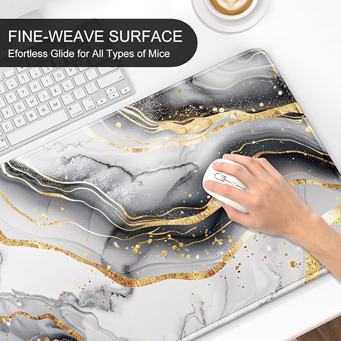 Auhoahsil Ultra Large Gaming Mousepad, XXL Desk Mat, Pretty Extended Full Size Desktop Matt for Keyboard, Laptop & Computer, 35.5 x 15.7 in, White Gray Marble